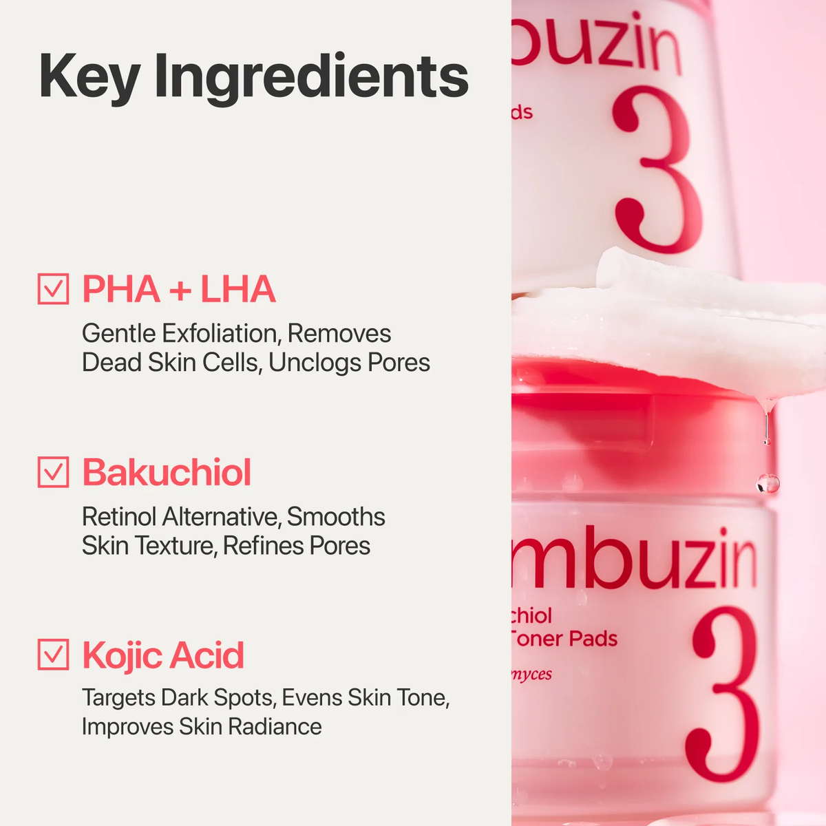 Numbuzin No.3 Bifida Bakuchiol Exfoliating Toner Pads 190ml / 70 pads - PinknBlossom