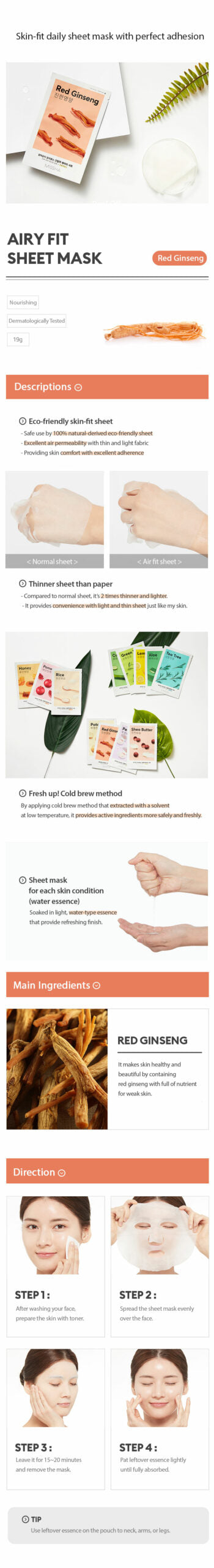 MISSHA Airy Fit Sheet Mask Red Ginseng MISSHA