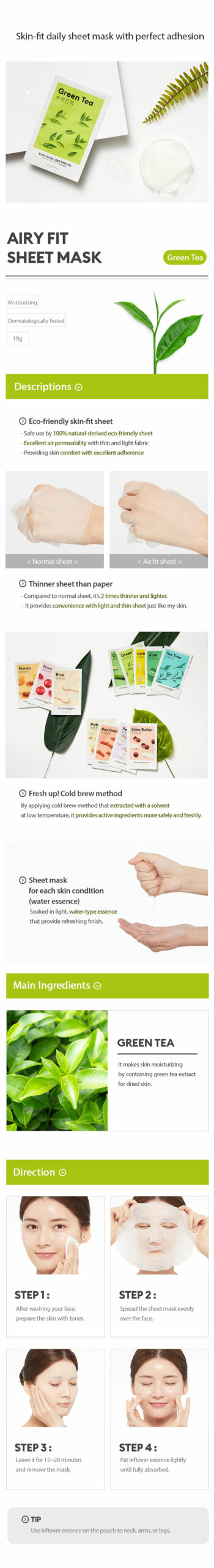 MISSHA Airy Fit Sheet Mask Green Tea MISSHA
